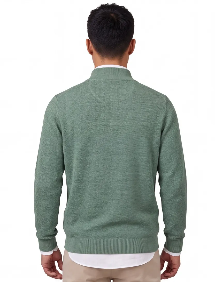 Gebreide groene Casa Moda trui met half zip