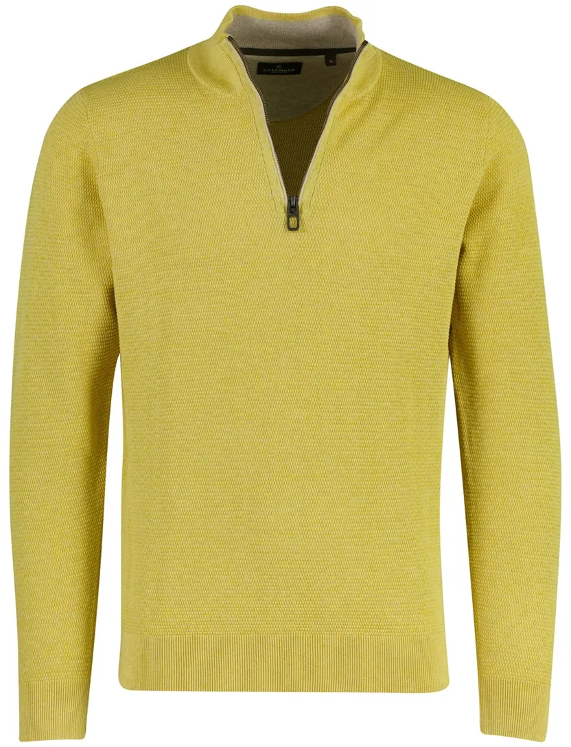 Gebreide Casa Moda trui half zip geel