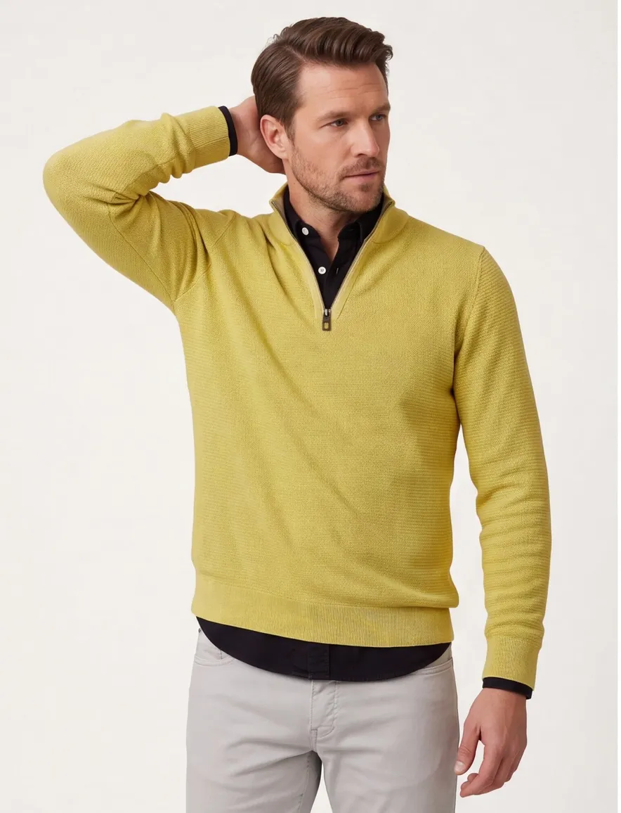 Trui Casa Moda half zip gebreid geel