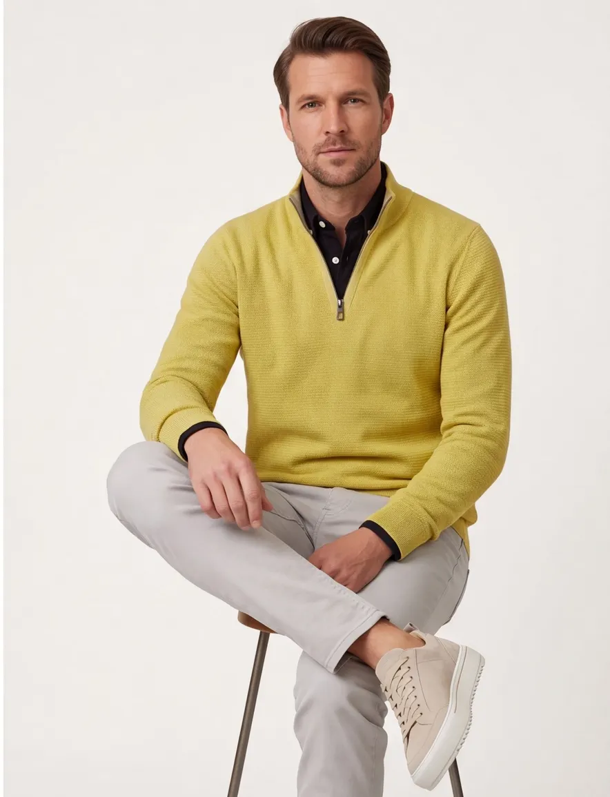 Trui Casa Moda half zip gebreid geel