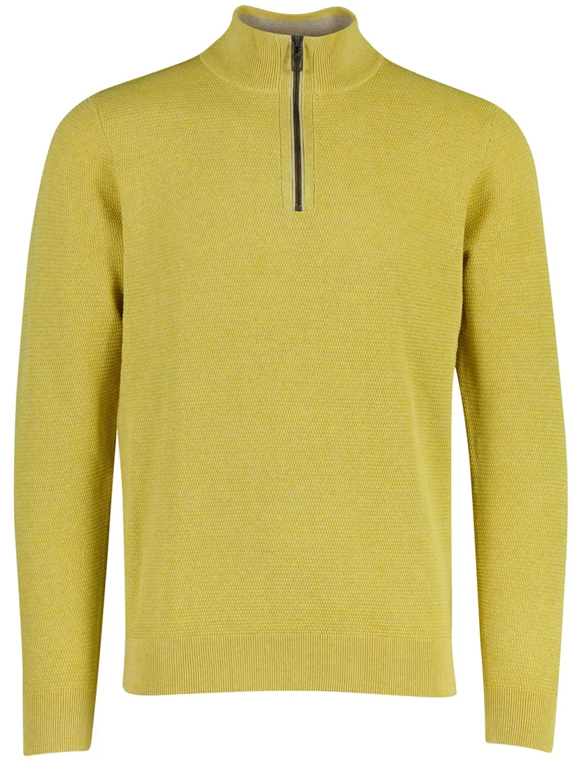 Gebreide Casa Moda trui half zip geel