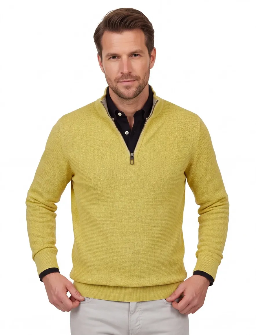 Trui Casa Moda half zip gebreid geel