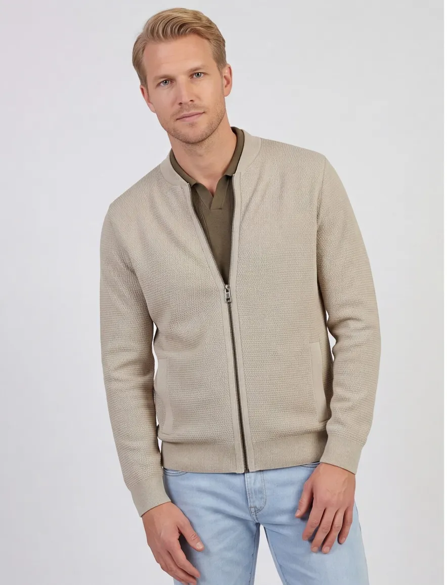 Vest Casa Moda beige gebreid bomberkraag