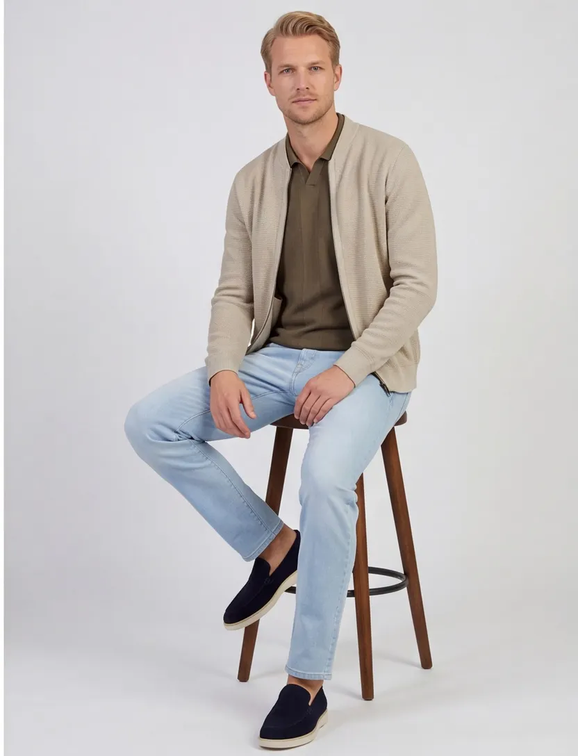 Beige Casa Moda vest bomberkraag gebreid