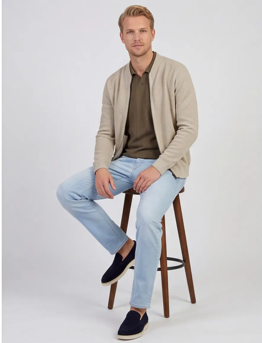 Vest Casa Moda beige gebreid bomberkraag