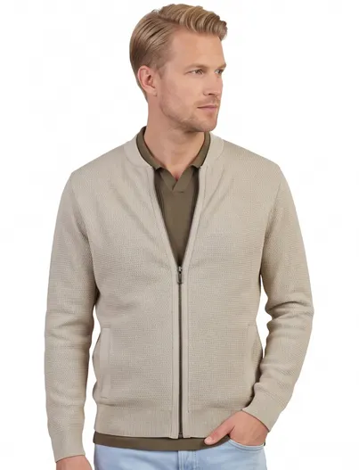 Casa Moda Vest Casa Moda beige gebreid bomberkraag