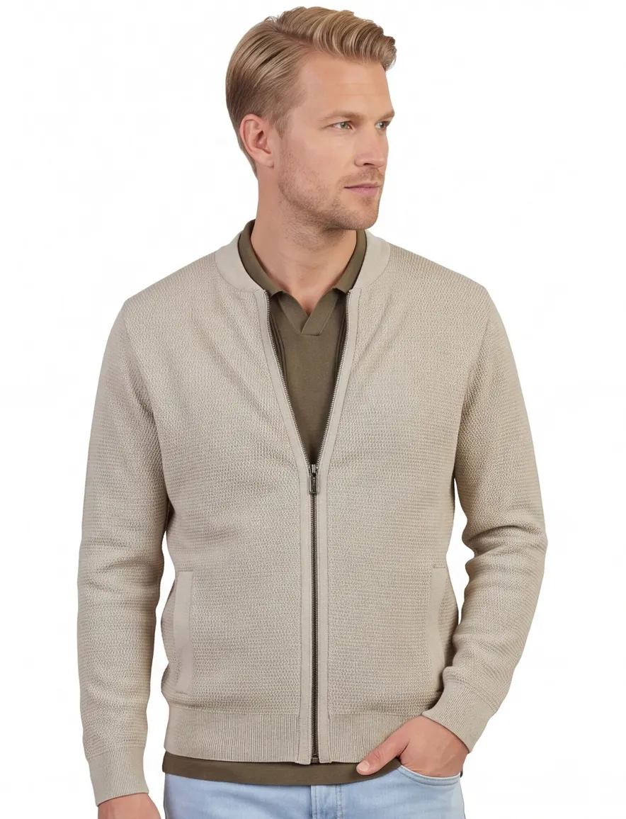 Vest Casa Moda beige gebreid bomberkraag