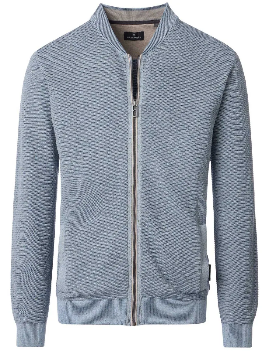 Casa Moda gebreid vest lichtblauw rits normale fit