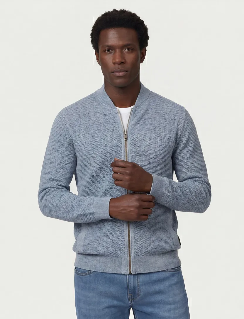 Vest Casa Moda normale fit lichtblauw met rits gebreid