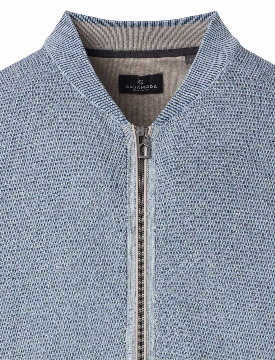 Casa Moda gebreid vest lichtblauw rits normale fit