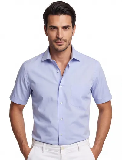 Venti Overhemd Venti casual fit lichtblauw korte mouw wide collar