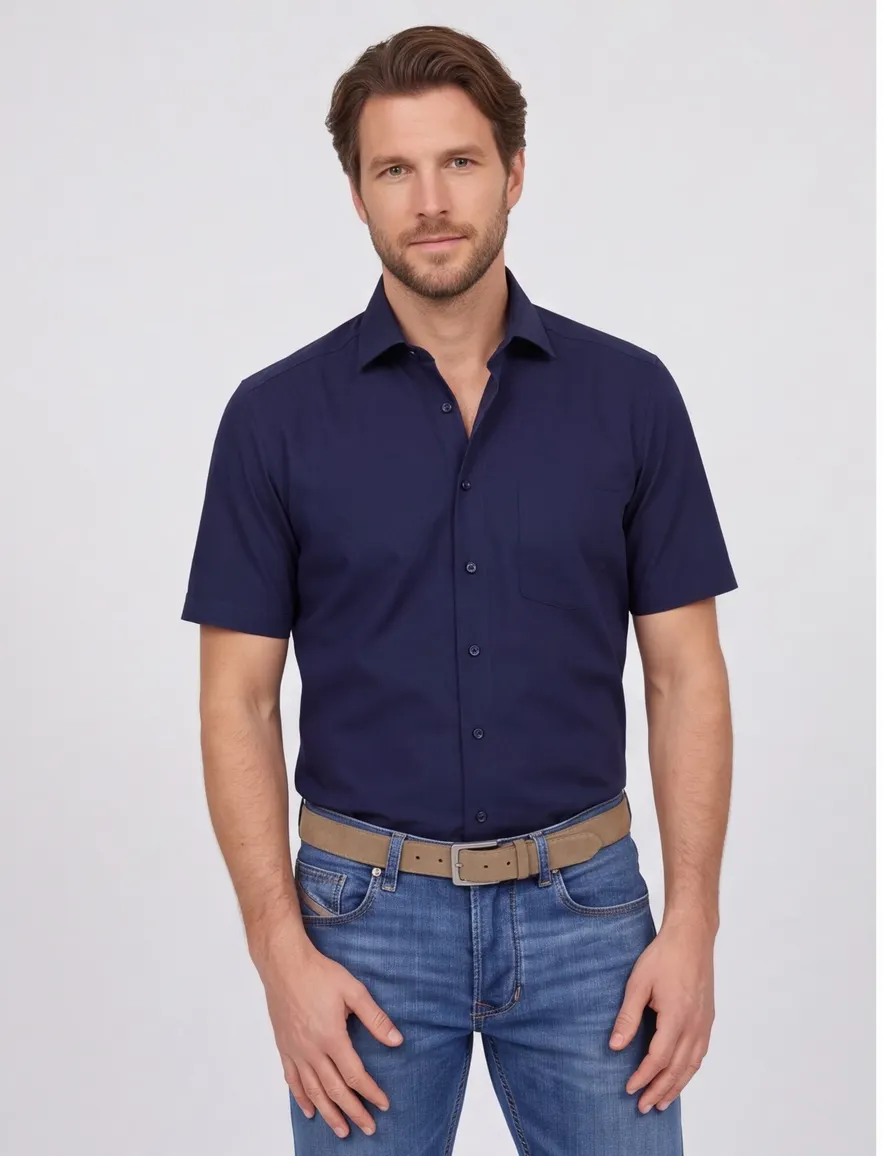 Venti overhemd donkerblauw korte mouw