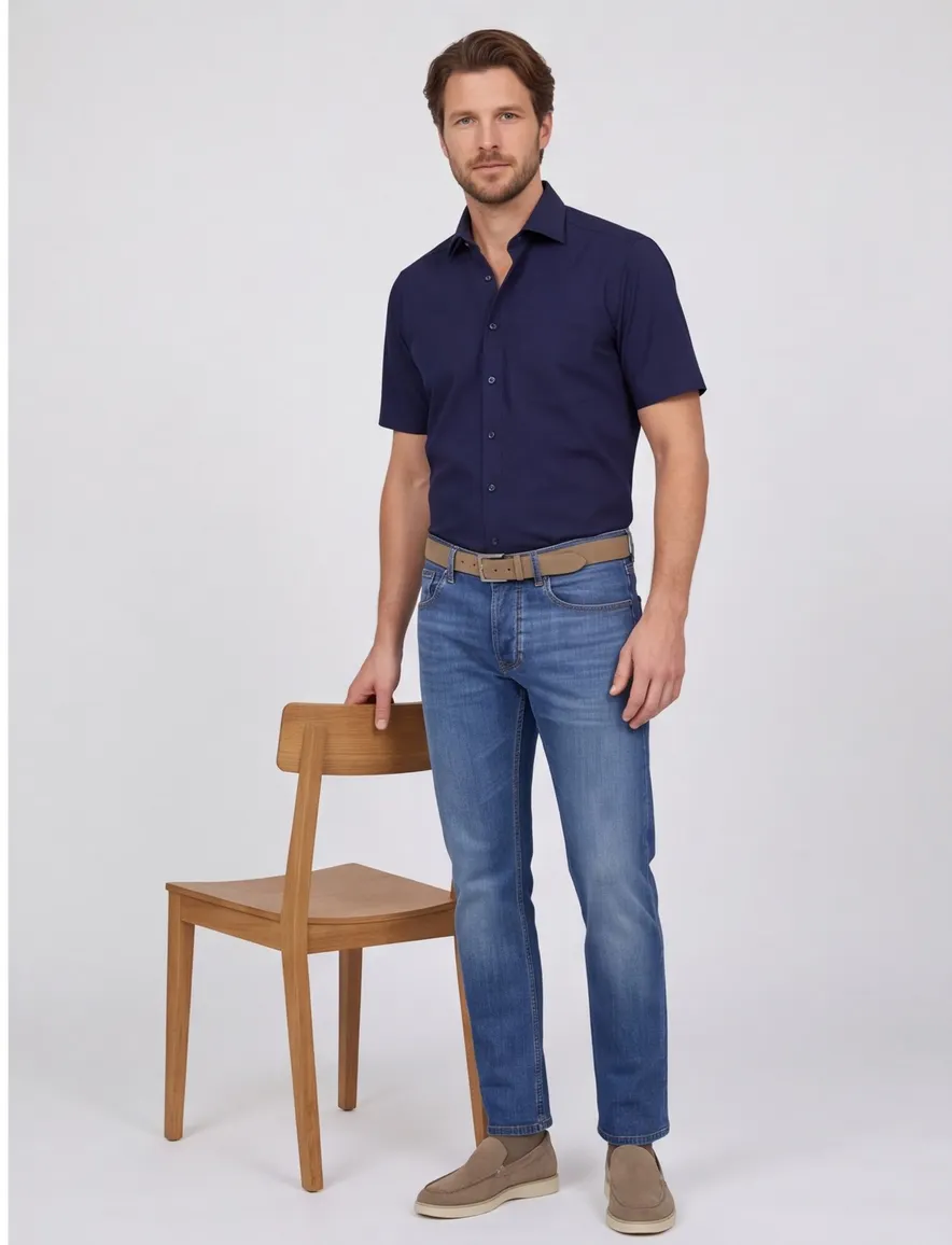 Venti overhemd donkerblauw korte mouw