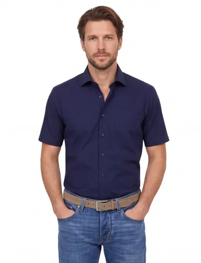 Venti Overhemd Venti casual fit navy korte mouw wide collar
