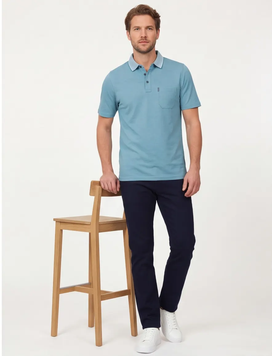 Poloshirt Casa Moda blauw normale fit katoen