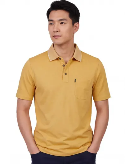 Casa Moda Wijde fit polo geel Casa moda met borstzak