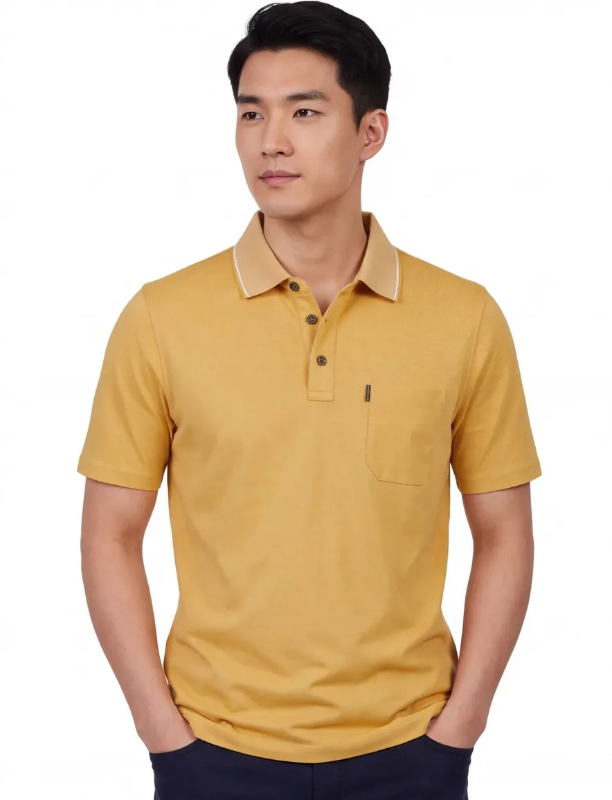 Wijde fit polo geel Casa moda met borstzak
