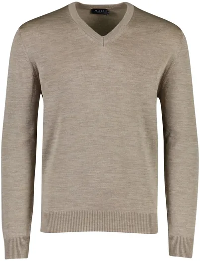 Maerz Beige trui Maerz normale fit lamswol v-hals