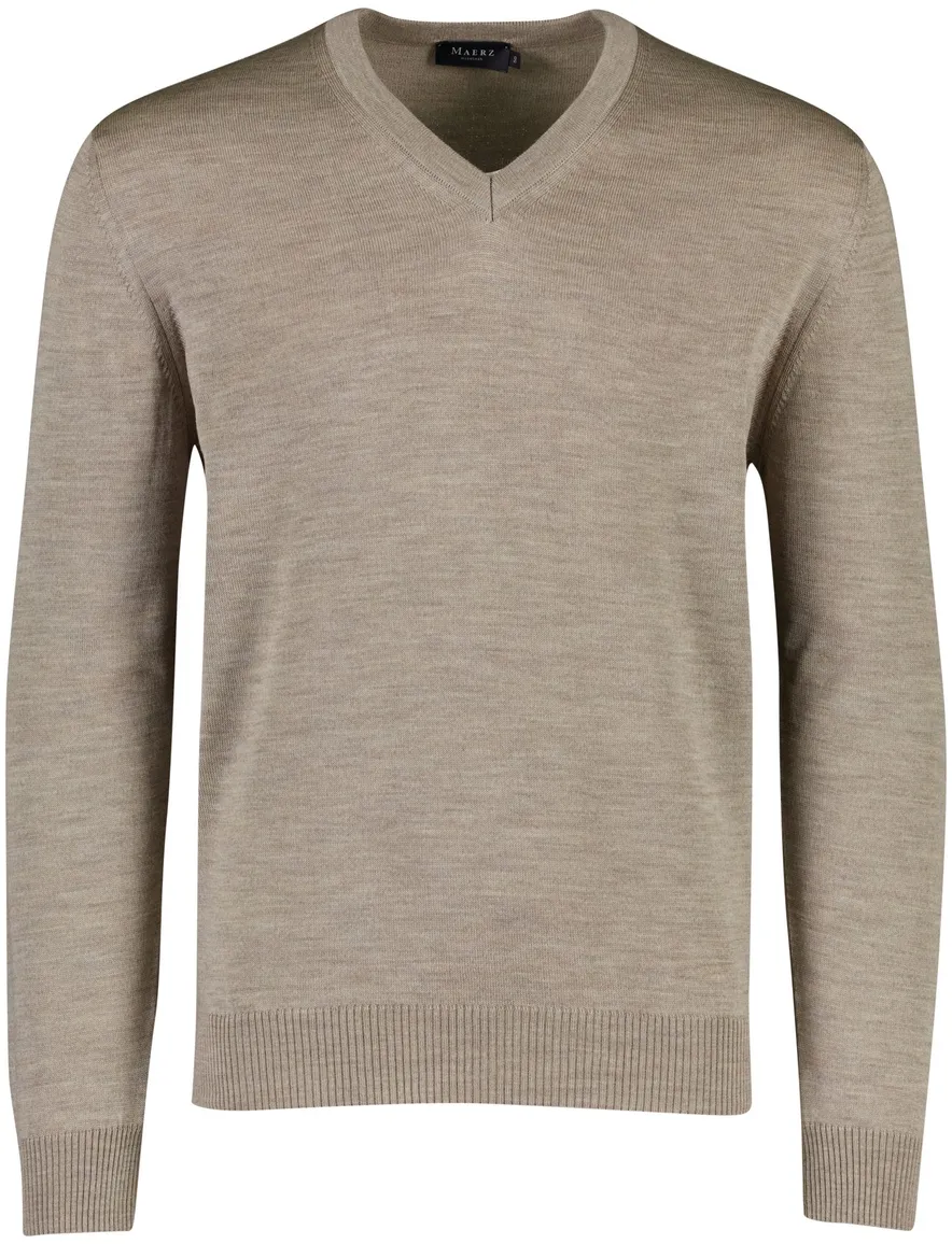 Maerz trui v hals beige normale fit lamswol