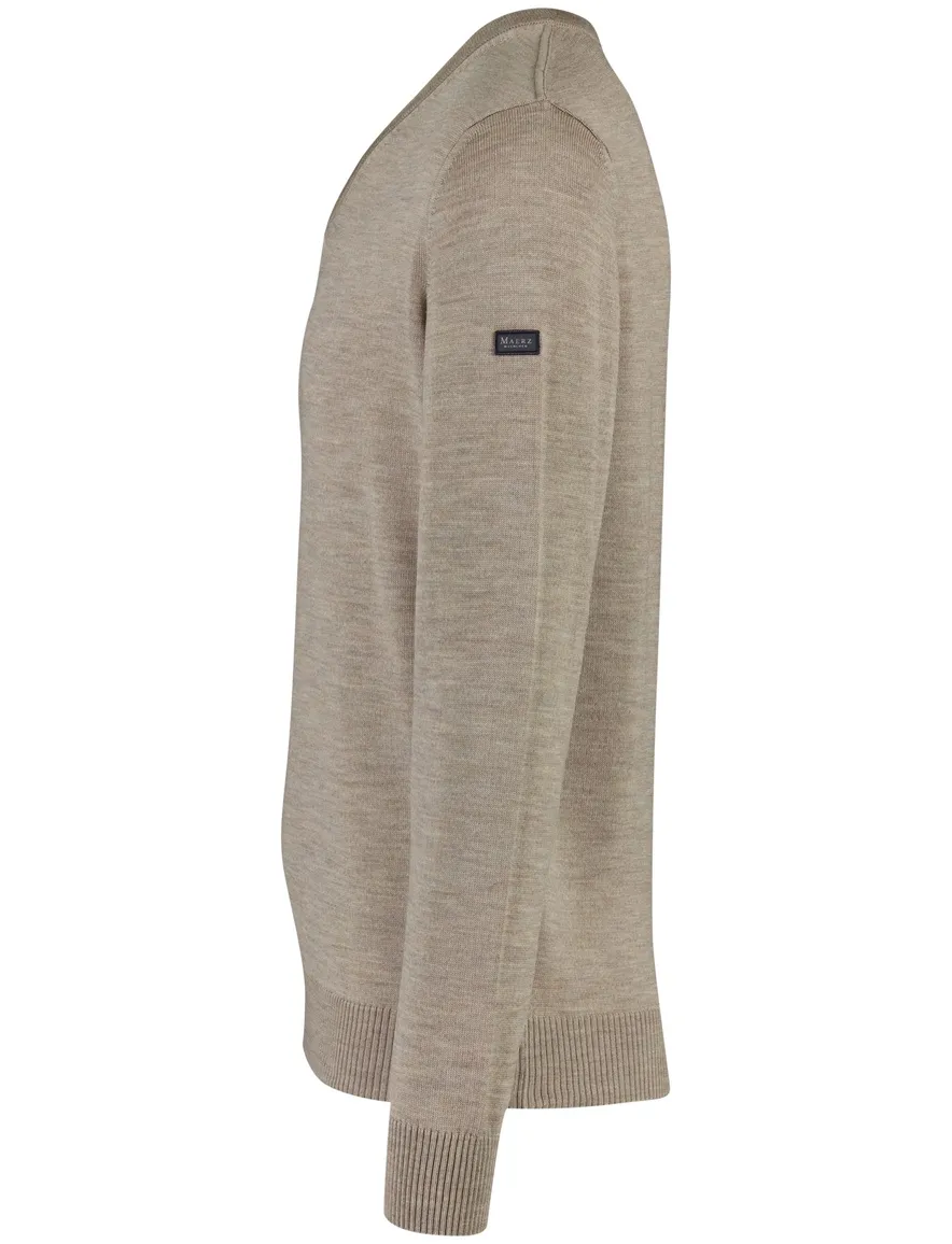 Maerz trui v hals beige normale fit lamswol