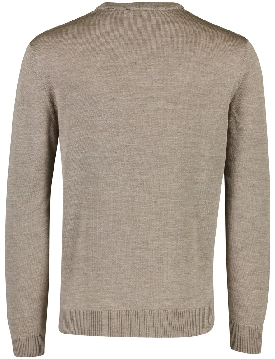 Beige trui Maerz normale fit lamswol v-hals