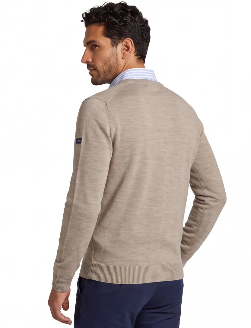 Trui v-hals beige Maerz lamswol normale fit