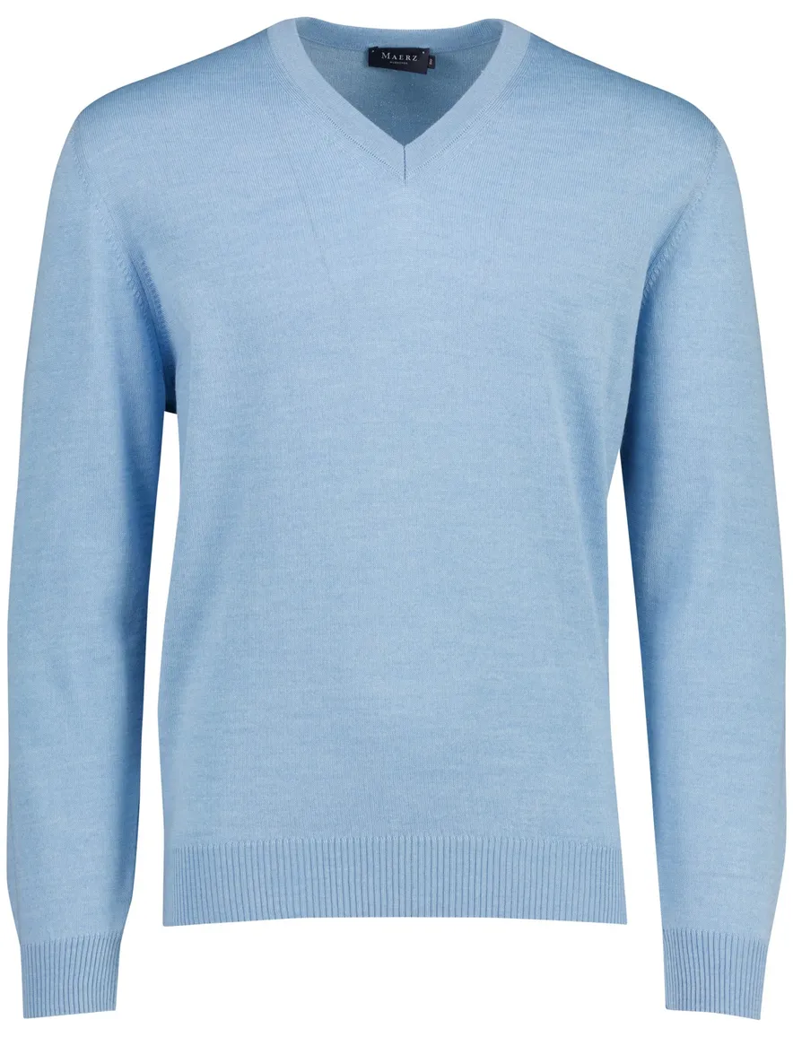 Blauwe trui Maerz v-hals scheerwol