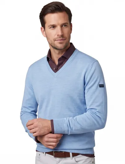 Maerz Trui v-hals Maerz blauw scheerwol