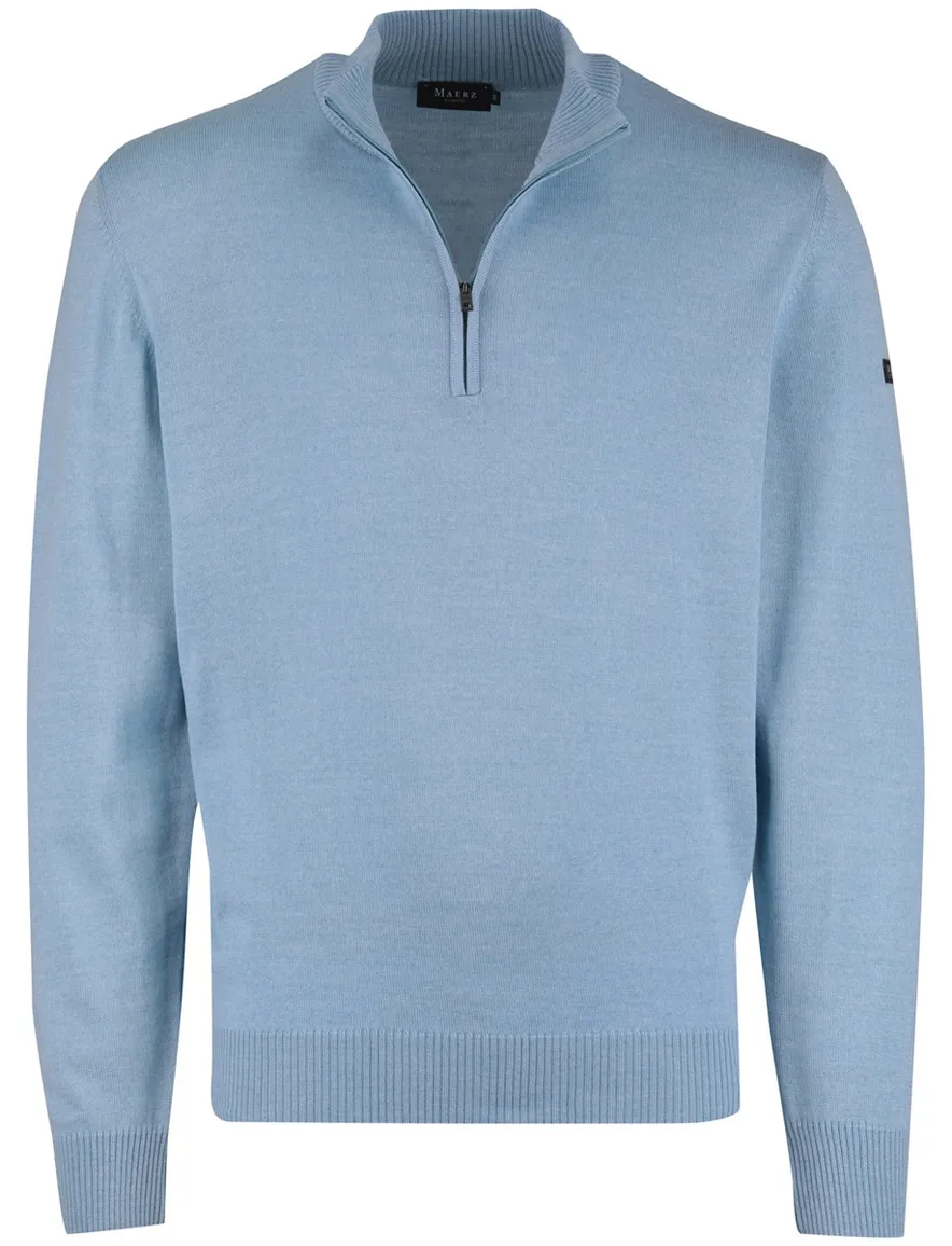 Blauwe half zip trui Maerz gemeleerd