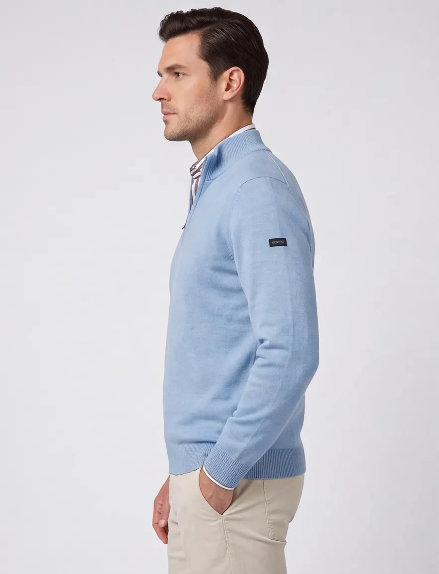 Blauwe half zip trui Maerz gemeleerd