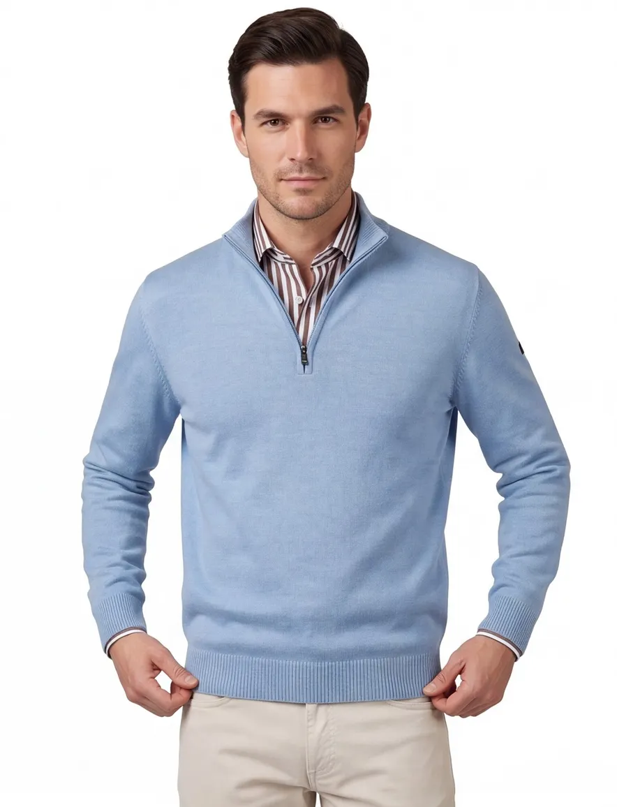 Blauwe half zip trui Maerz gemeleerd