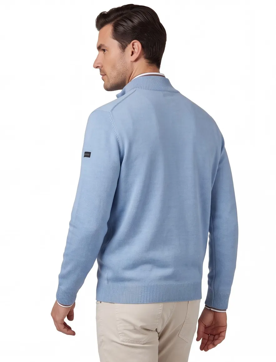 Blauwe half zip trui Maerz gemeleerd
