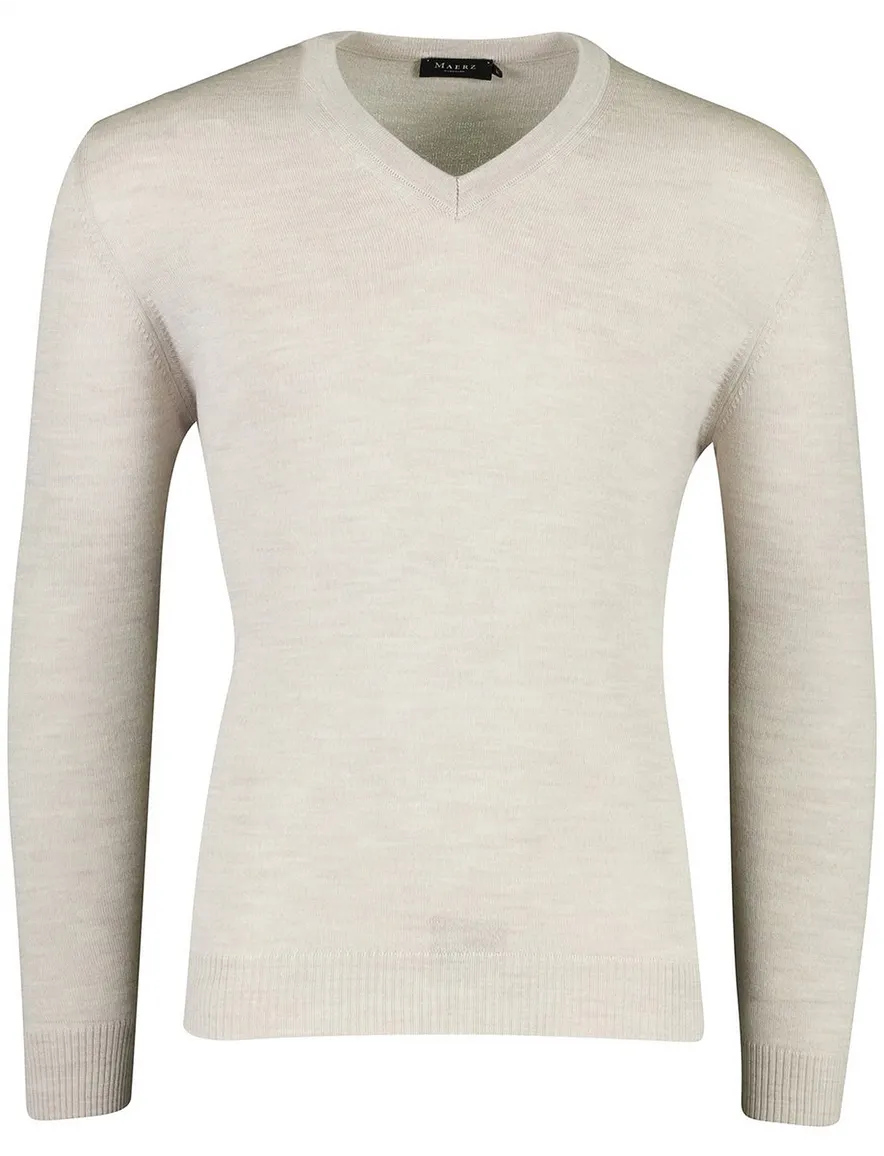 Maerz trui beige v hals gemeleerd