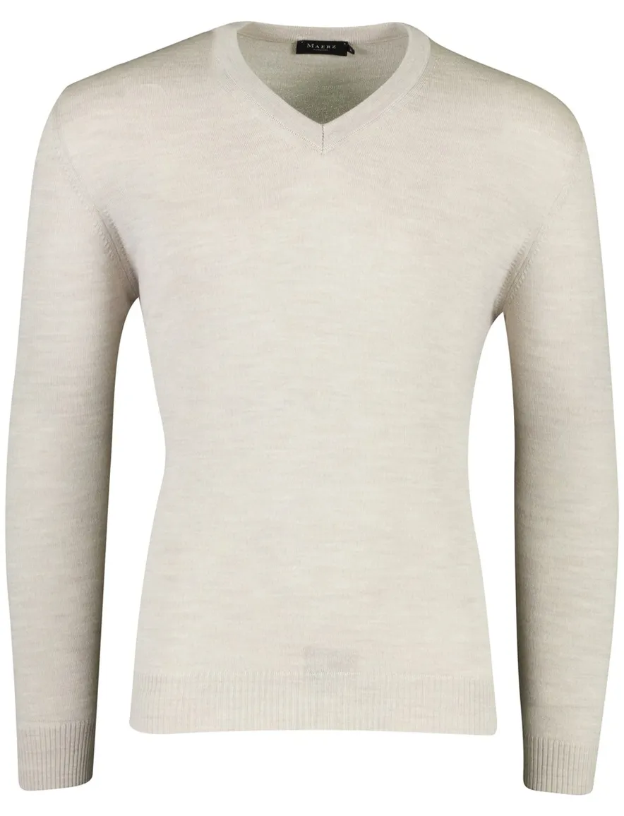 Maerz v hals beige trui wol gebreid