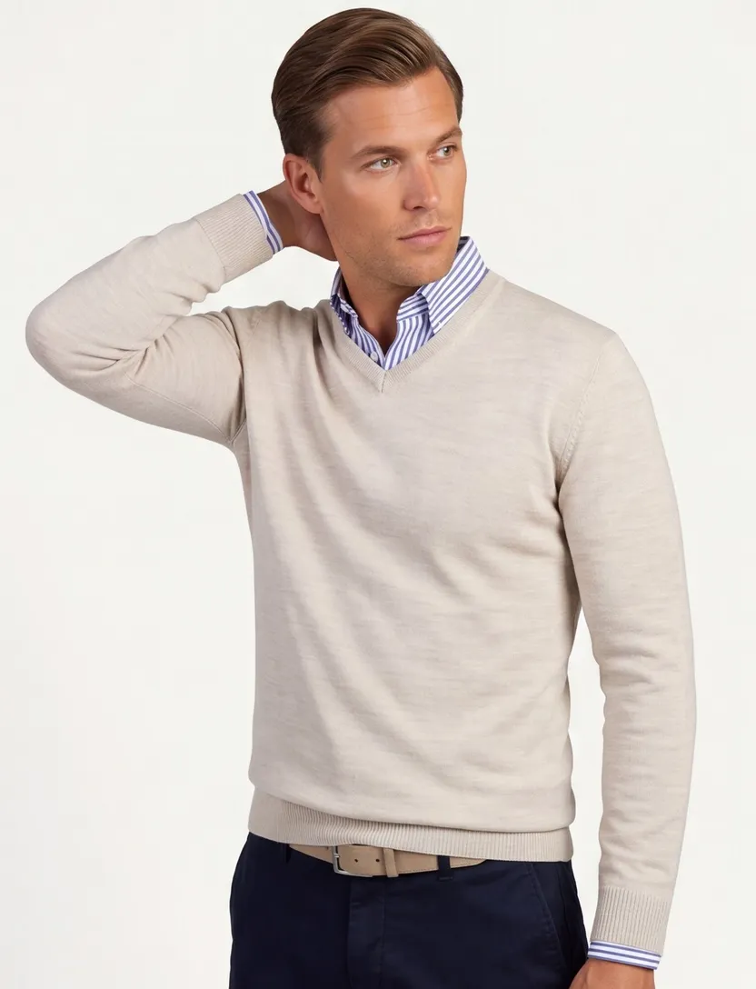 Gebreide v hals trui Maerz beige