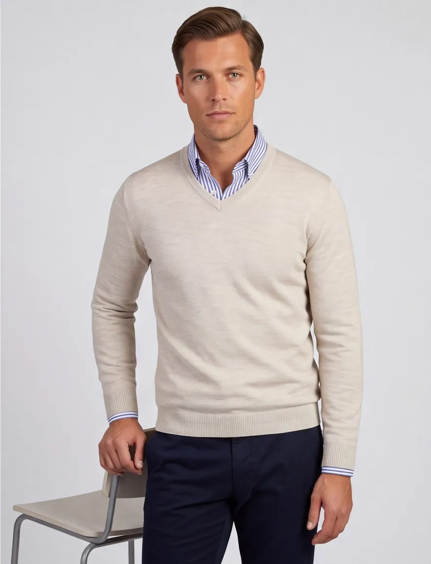 Maerz trui wol beige met v hals