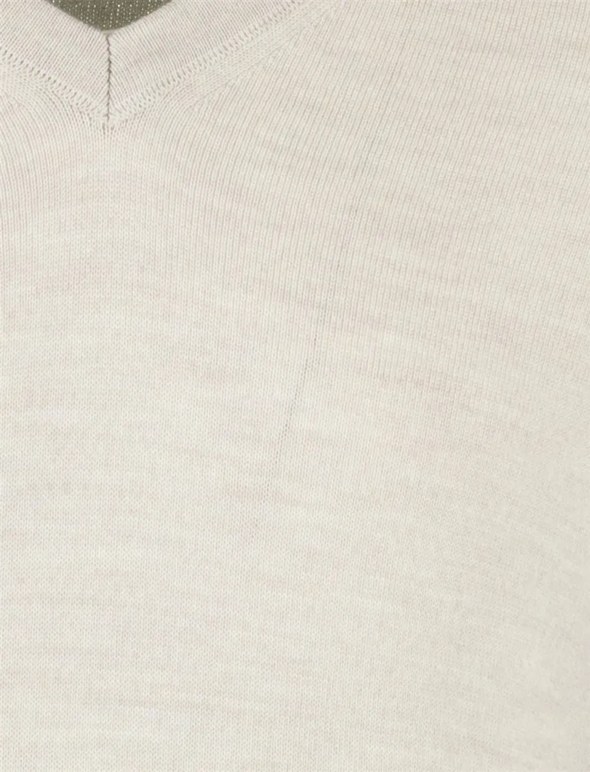 Gebreide v hals trui Maerz beige