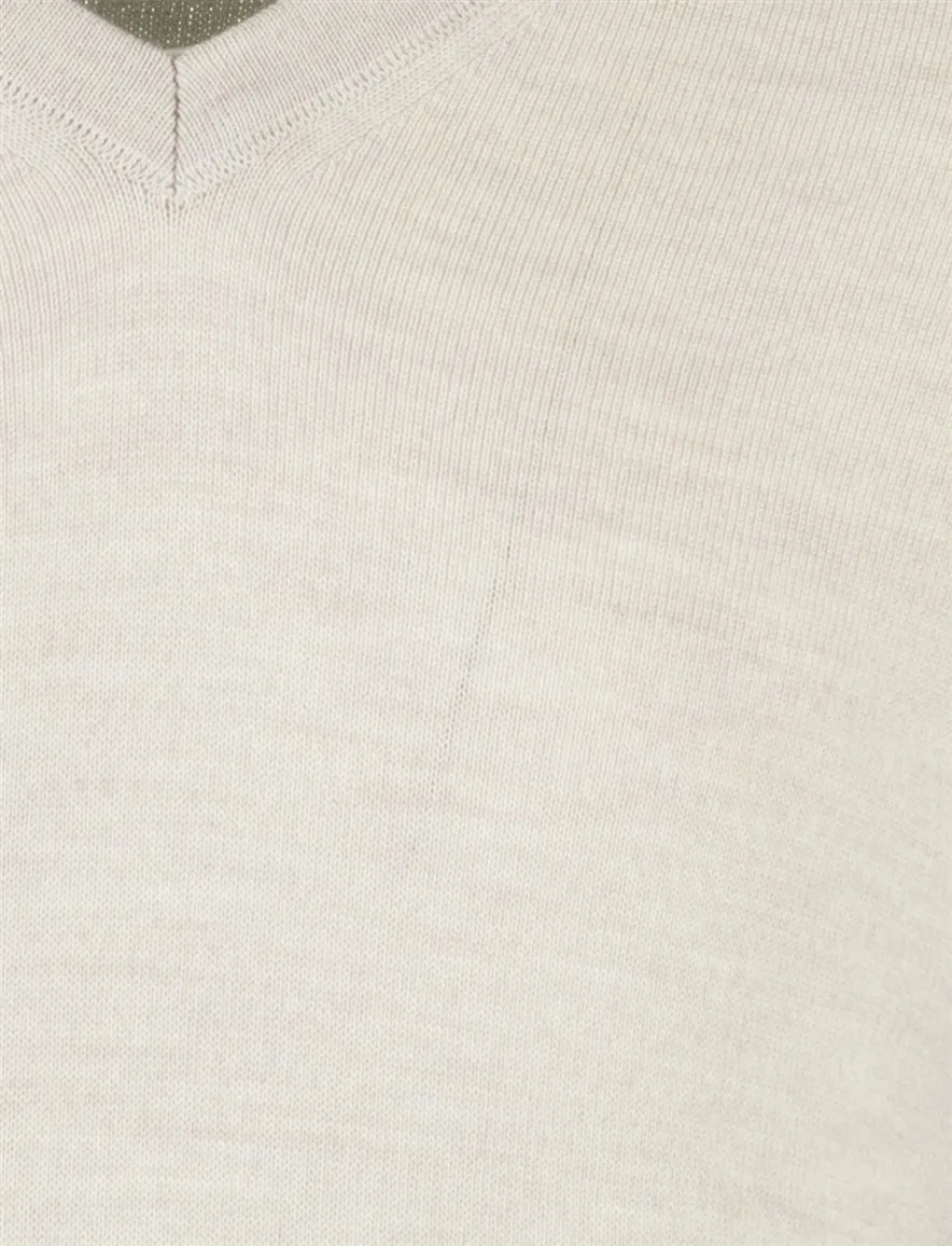 Maerz v hals beige trui wol gebreid