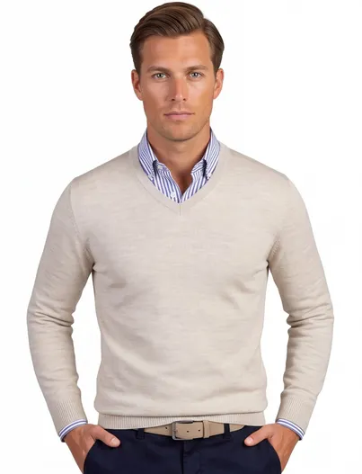 Maerz Gebreide v hals trui Maerz beige