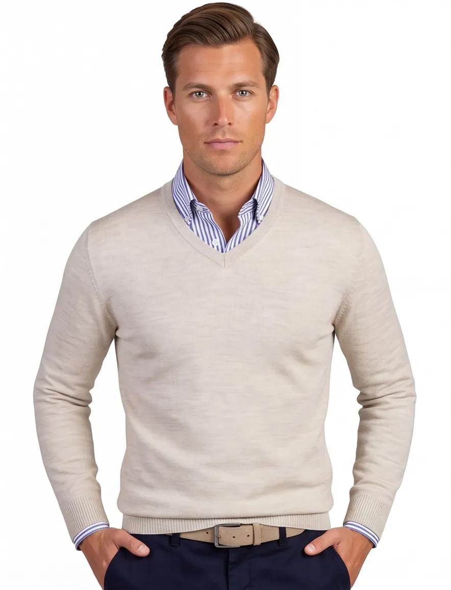 Maerz trui wol beige met v hals