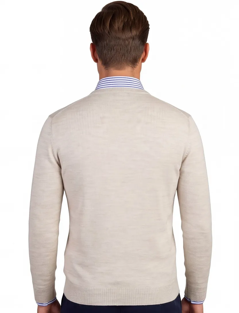 Gebreide v hals trui Maerz beige