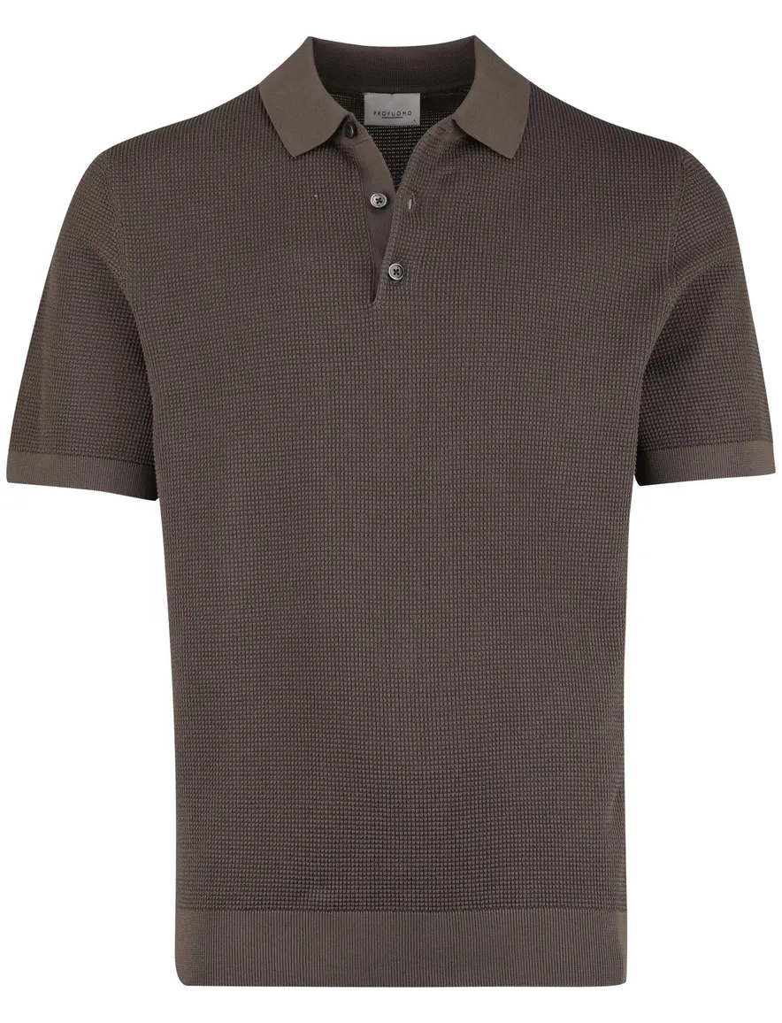 Profuomo poloshirt bruin textuur en boord