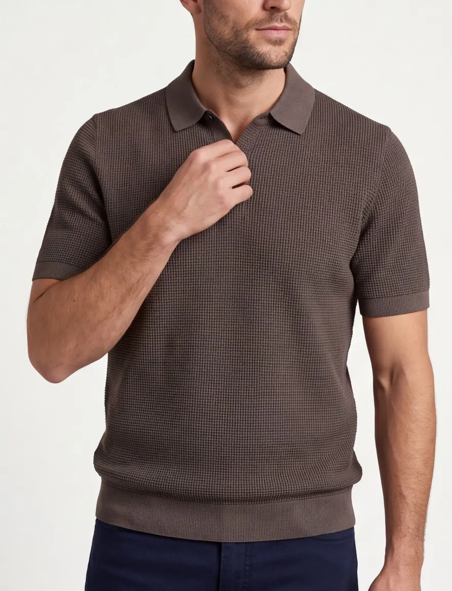 Profuomo poloshirt bruin textuur en boord