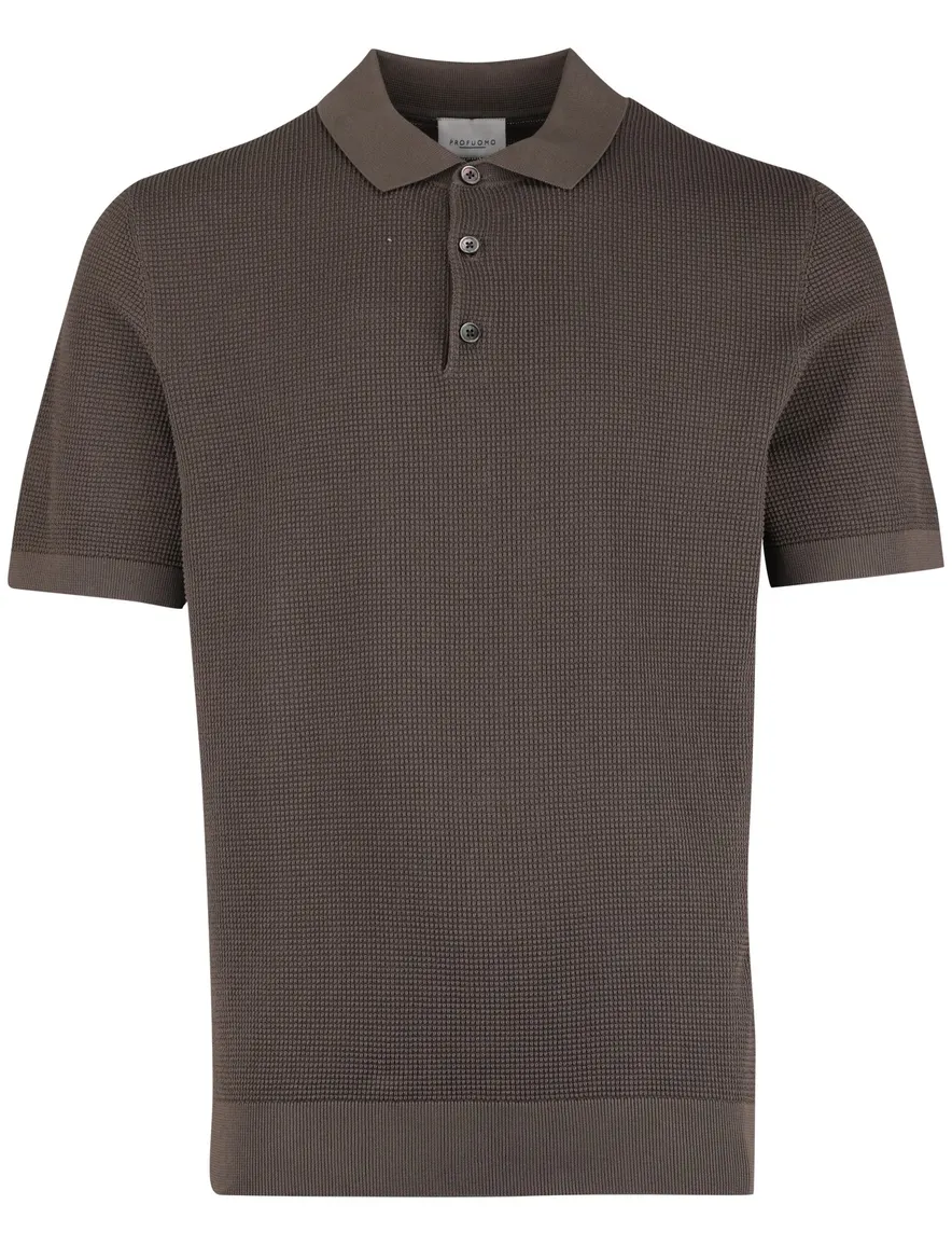 Profuomo poloshirt bruin textuur en boord