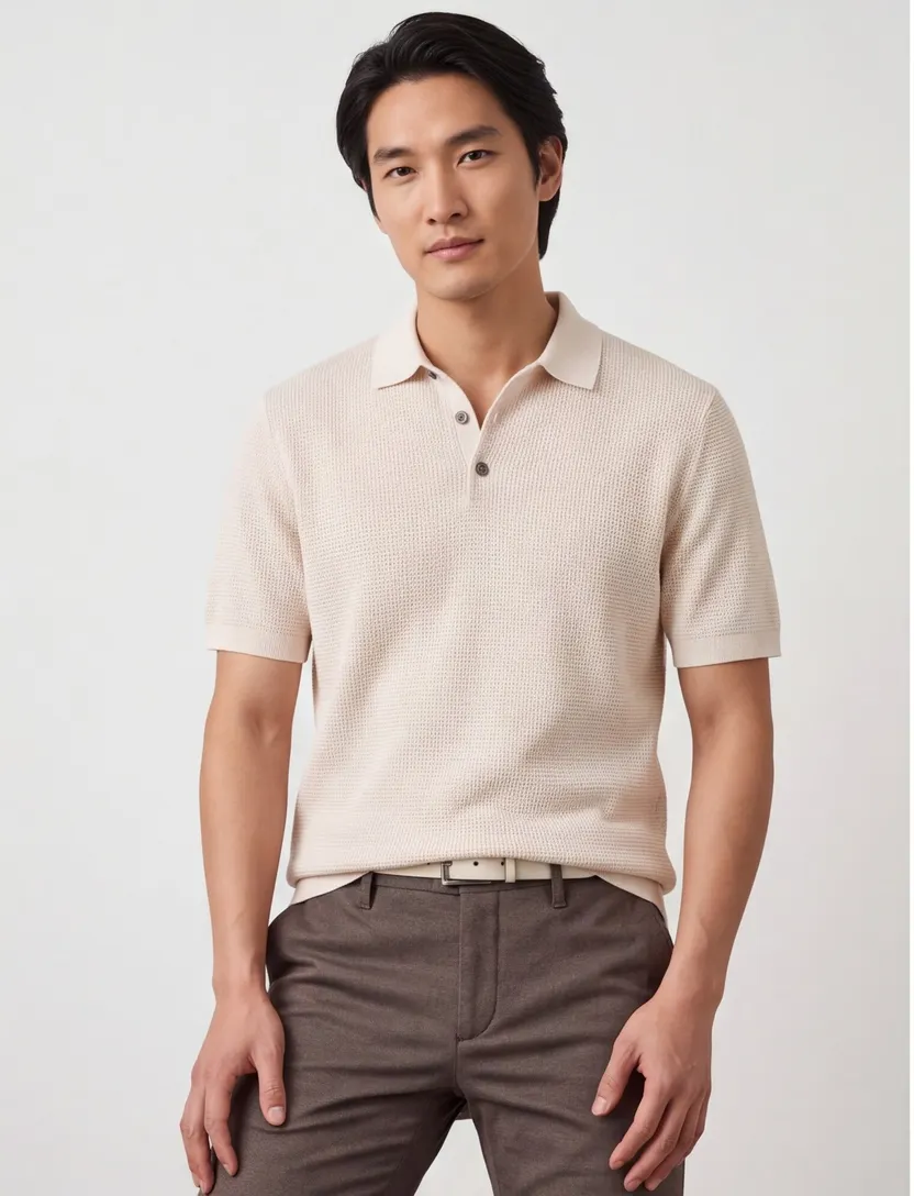 Polo beige Profuomo korte mouw 3 knoopjes normale fit