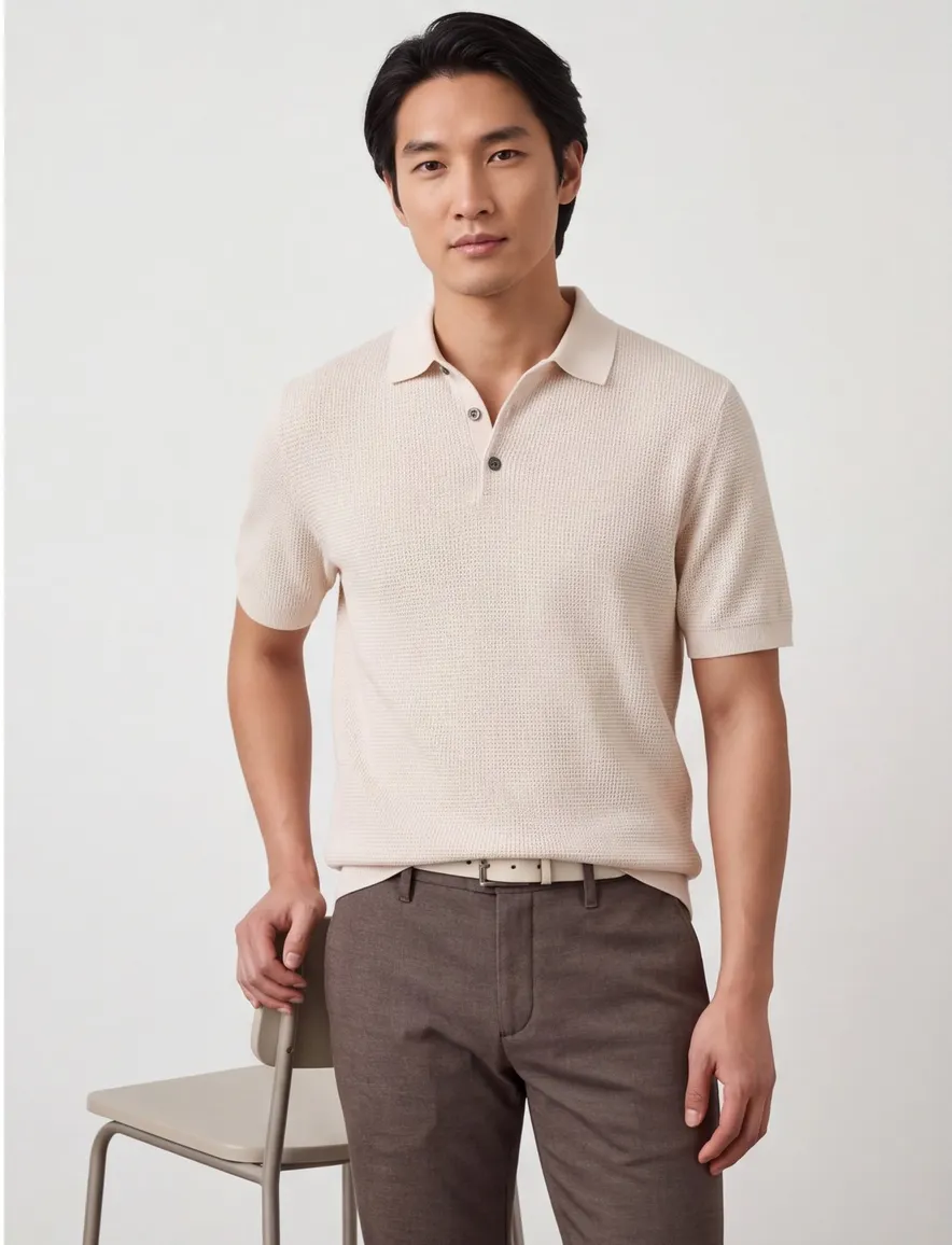 Profuomo poloshirt creme textuur met boord
