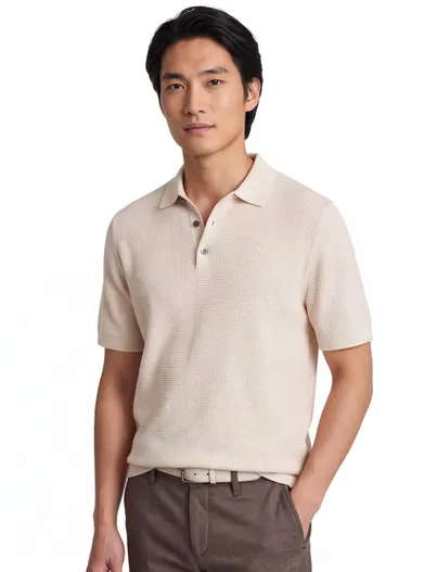 Profuomo Beige Profuomo polo normale fit 3 knopen korte mouw
