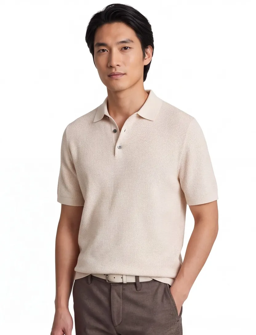 Polo beige Profuomo korte mouw 3 knoopjes normale fit