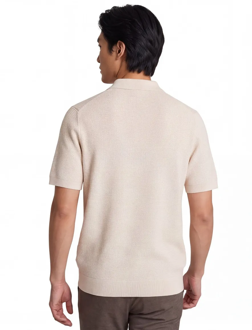 Profuomo poloshirt creme textuur met boord