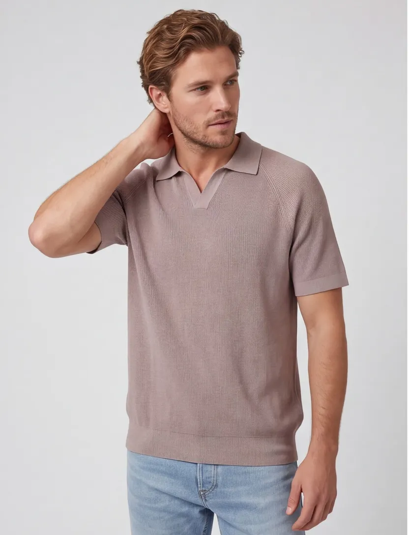 Poloshirt beige v hals Profuomo normale fit korte mouw